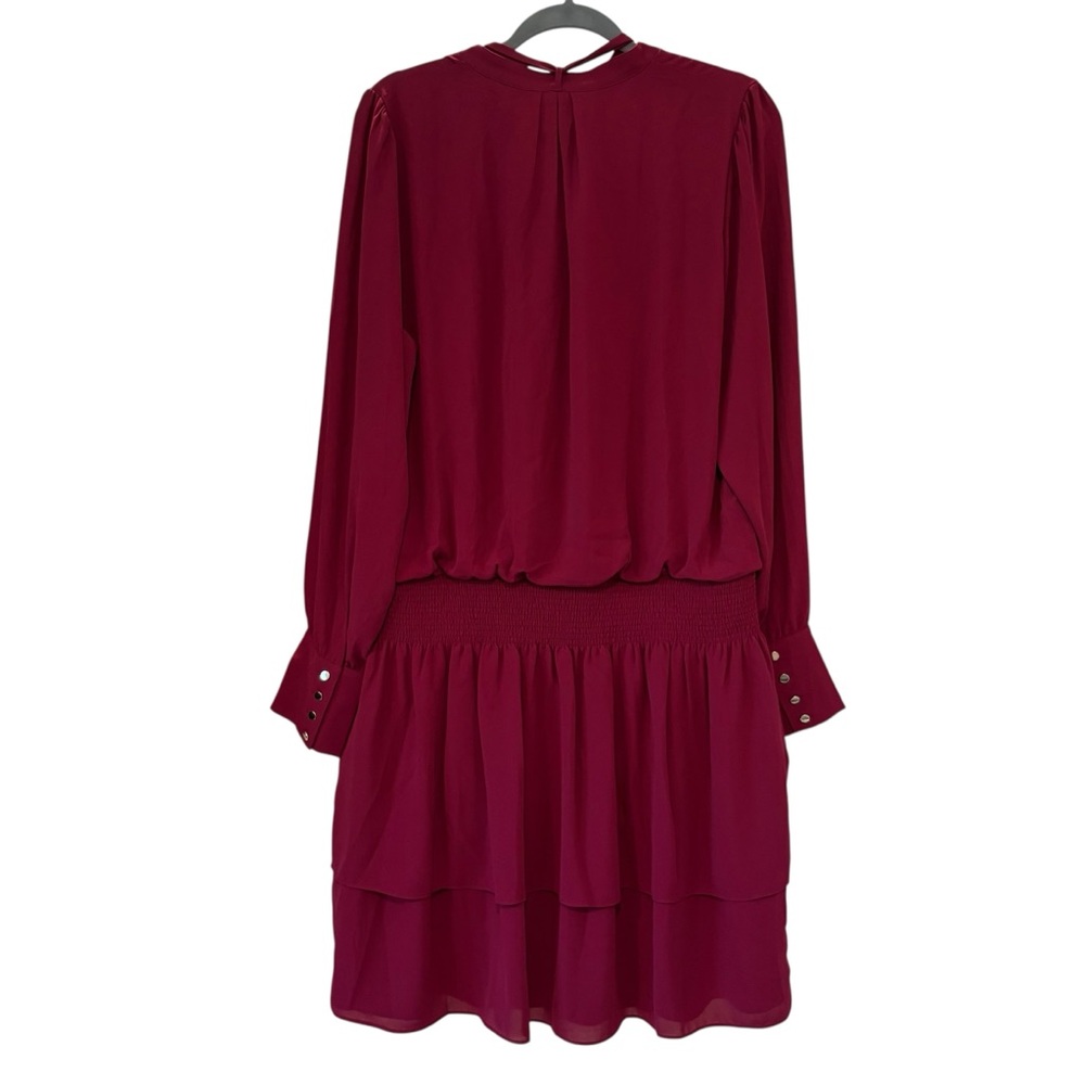 NWT, White House Black Market Tie Neck Blouson Dress in Red Plum, Sz XL - Picture 5 of 16